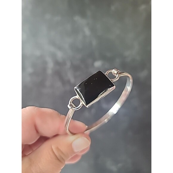 Sterling Silver 925 Faux Onyx Hook Bracelet Vintage - Picture 1 of 10